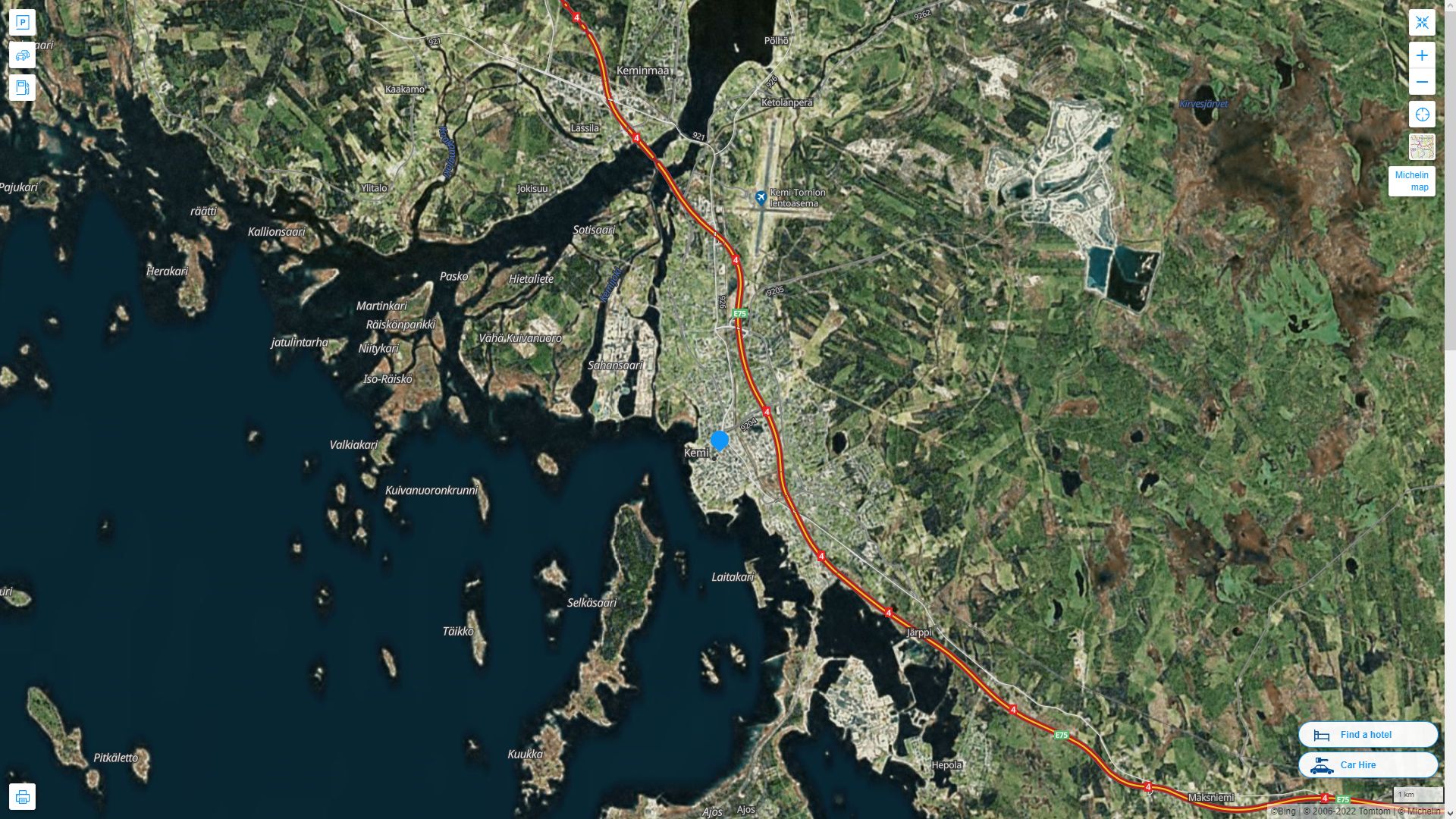 Kemi Highway and Road Map with Satellite View